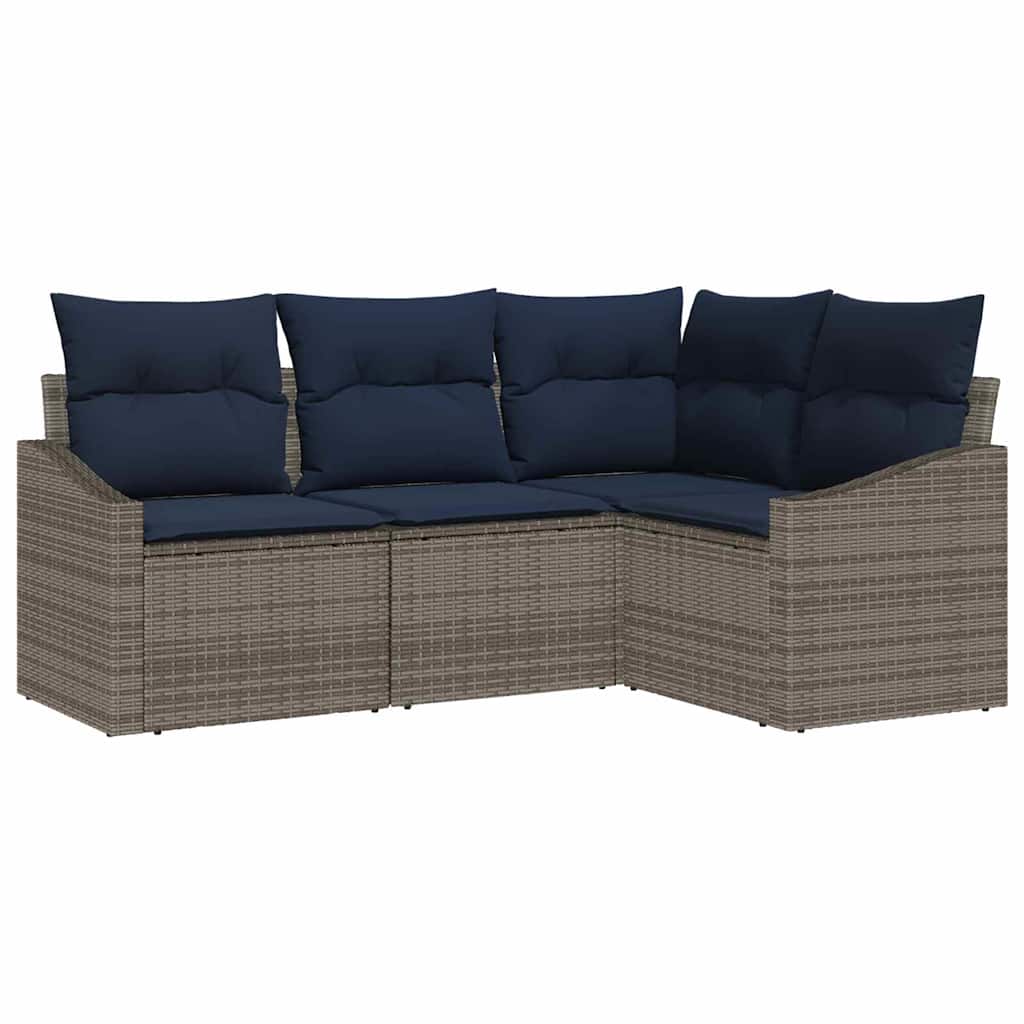 Havesofa Sæt med pude 4 pcs Grå og Marineblå polyrattan
