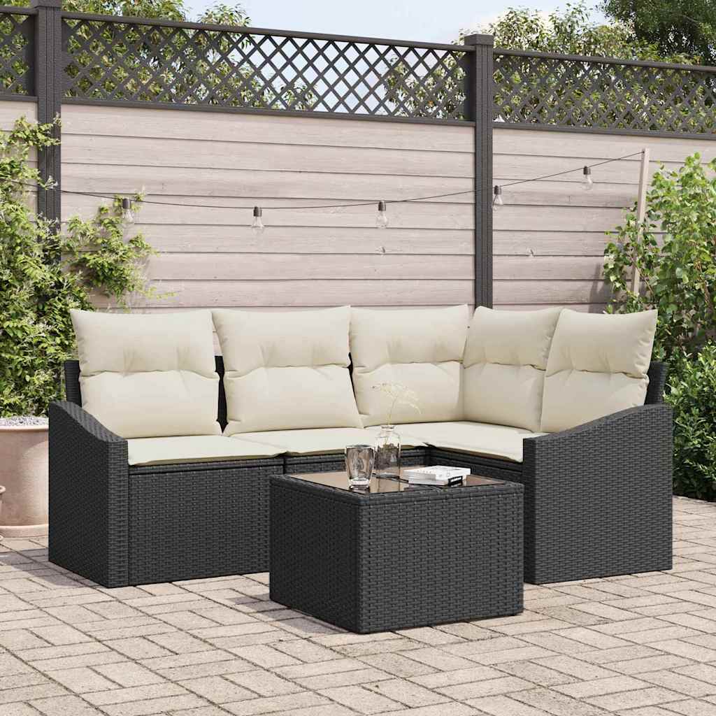 Havesofa Sæt med pude 5 pcs Brun og Creme polyrattan