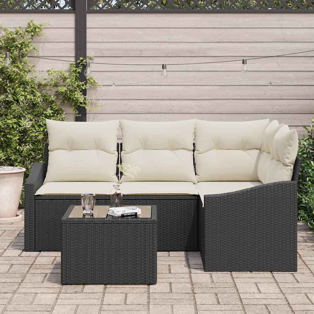 Havesofa Sæt med pude 5 pcs Brun og Creme polyrattan