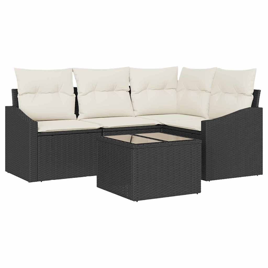 Havesofa Sæt med pude 5 pcs Brun og Creme polyrattan