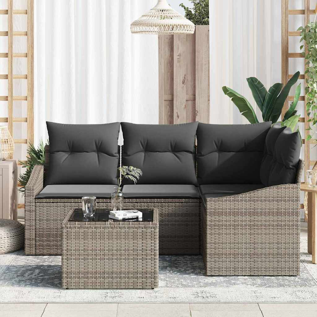 Havesofa Sæt med pude med opbevaring 5 pcs Lysegrå polyrattan