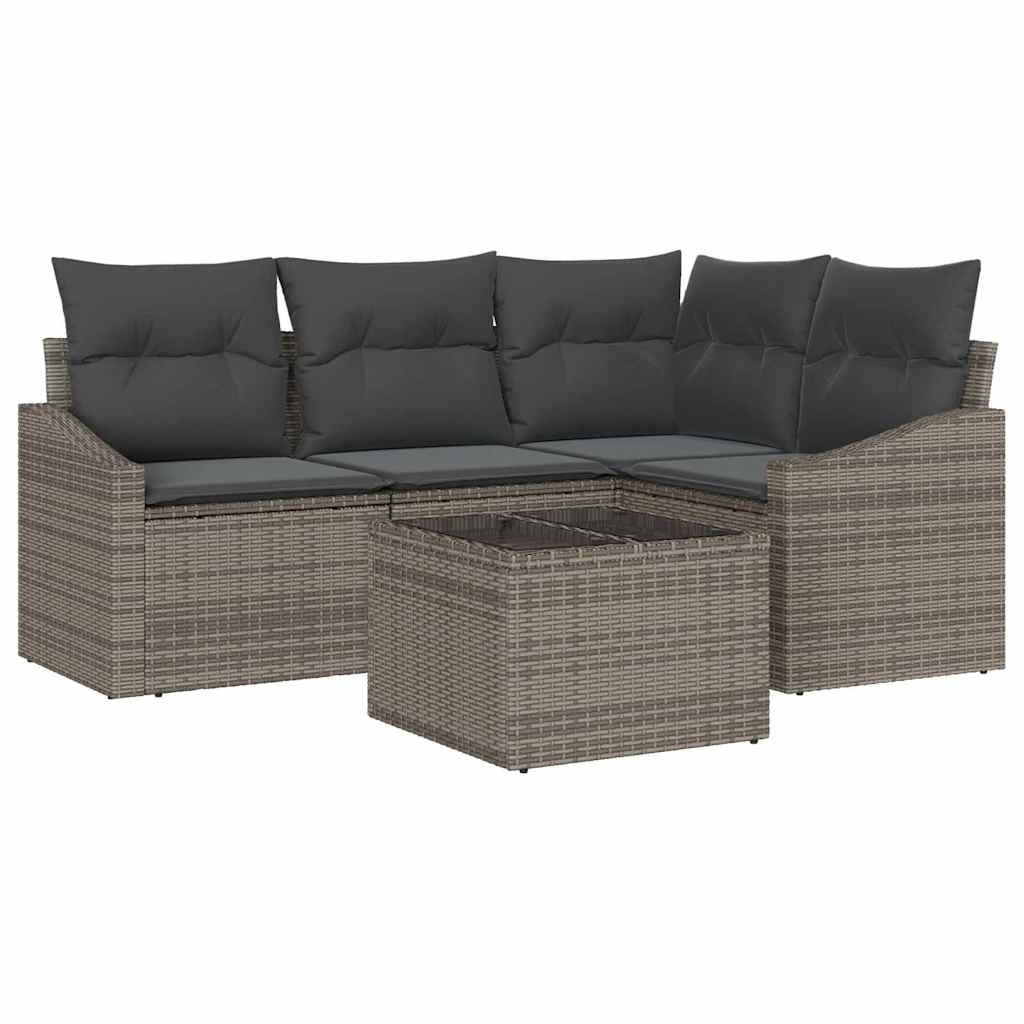 Havesofa Sæt med pude med opbevaring 5 pcs Lysegrå polyrattan