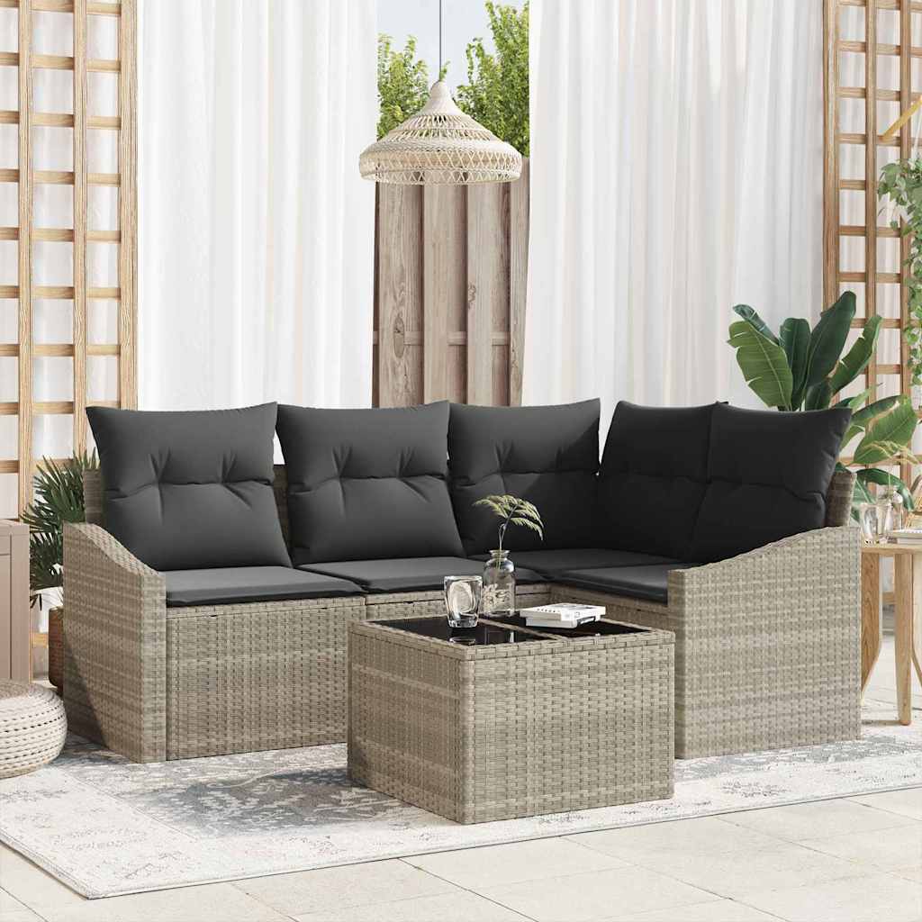 Havesofa Sæt med pude med opbevaring 5 pcs Lysegrå polyrattan