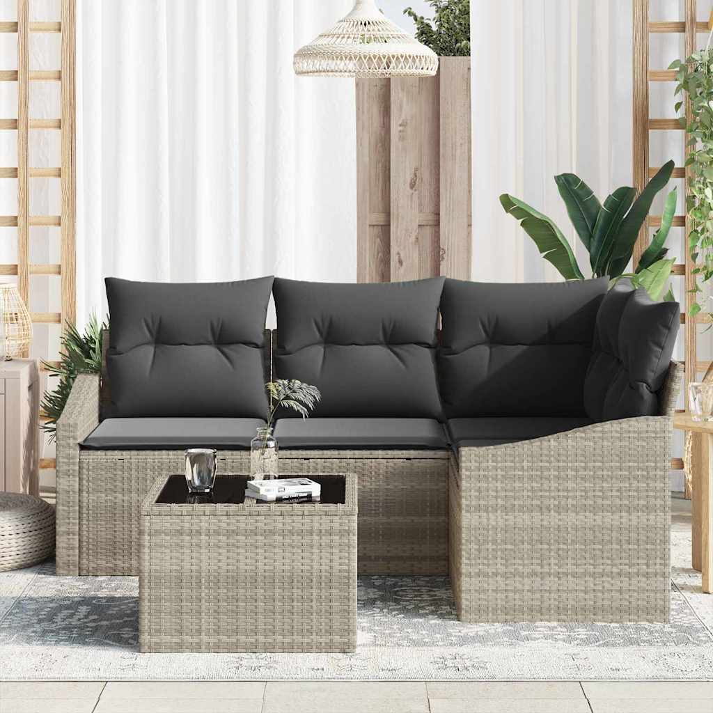 Havesofa Sæt med pude med opbevaring 5 pcs Lysegrå polyrattan