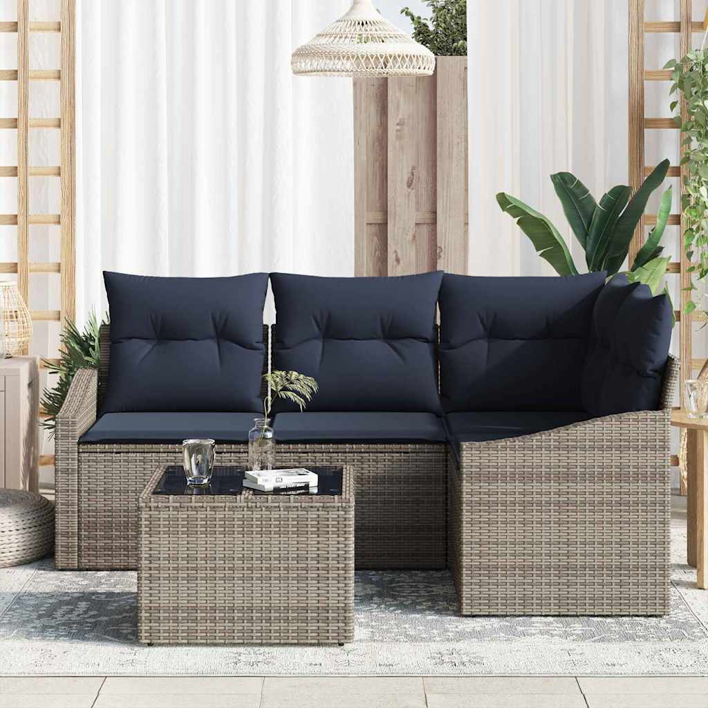 Havesofa Sæt med pude 5 pcs Grå og Marineblå polyrattan