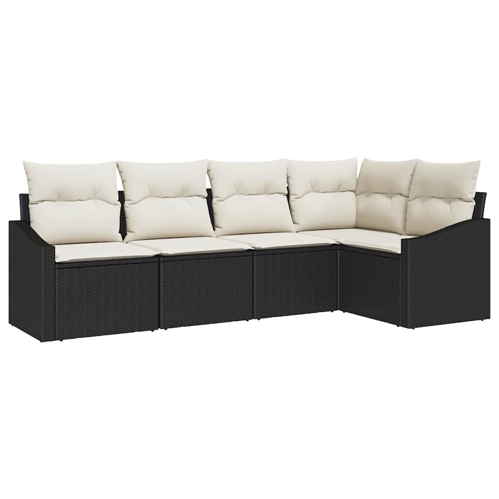 Havesofa Sæt med pude 5 pcs Sort og Hvid polyrattan