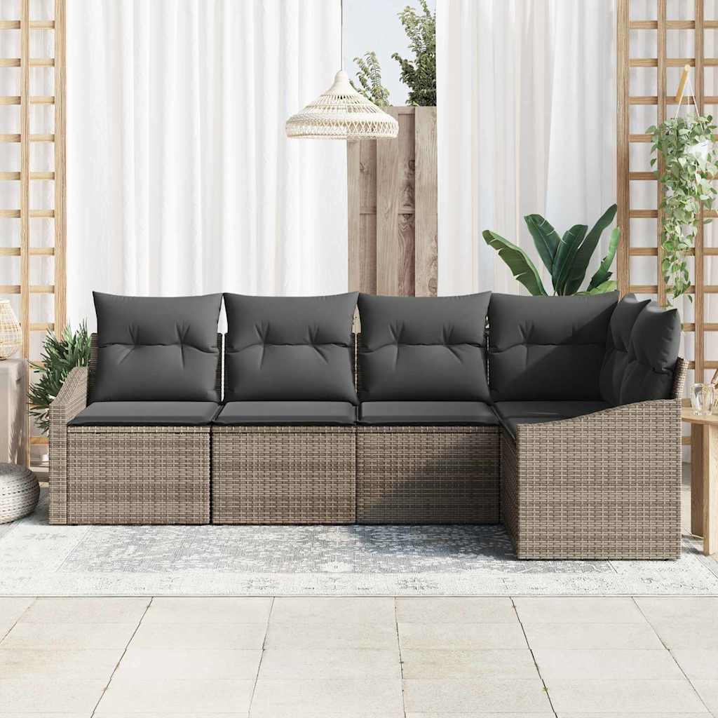 Havesofa Sæt med pude med opbevaring 5 pcs Grå polyrattan