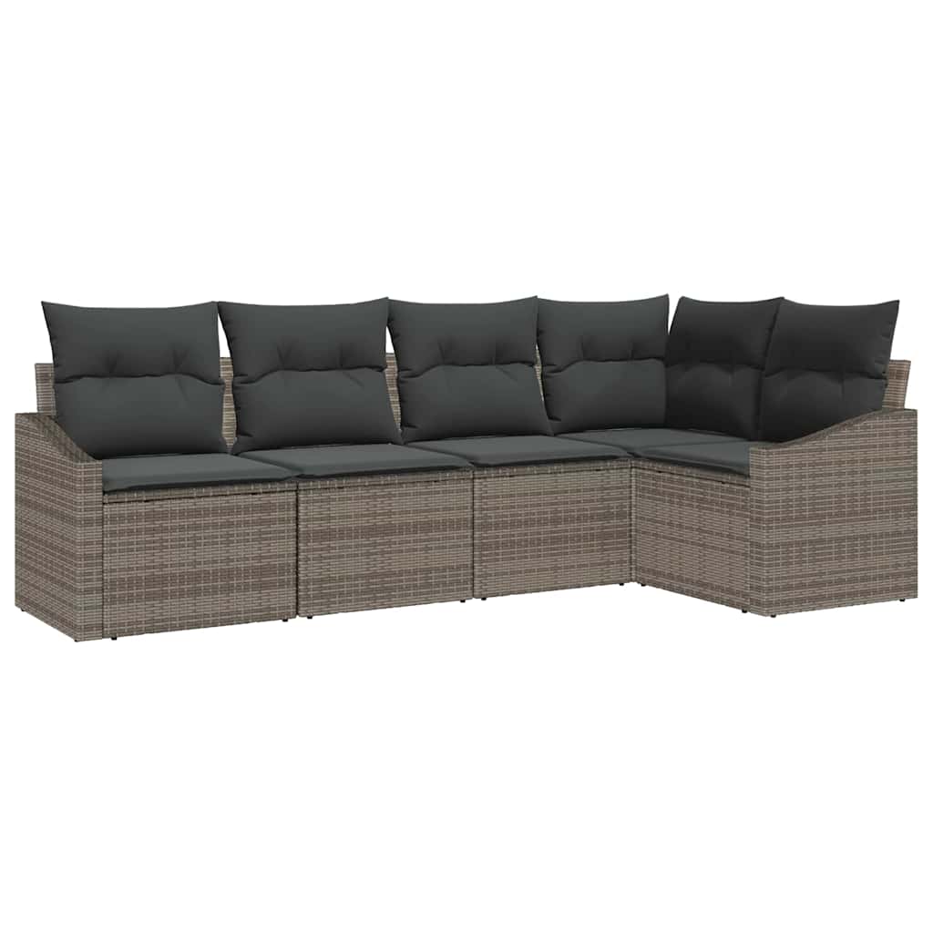 Havesofa Sæt med pude med opbevaring 5 pcs Grå polyrattan