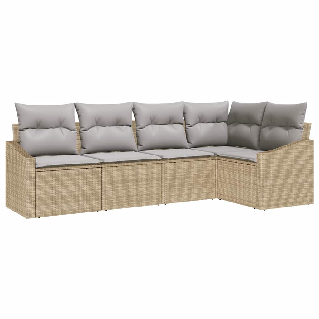 Havesofa Sæt med pude 5 pcs Beige og lys grå polyrattan