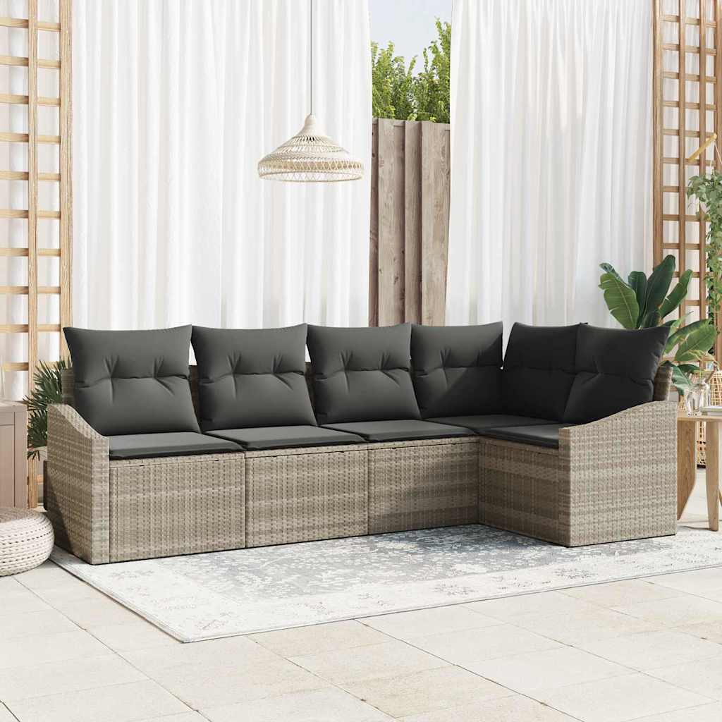 Havesofa Sæt med pude med opbevaring 5 pcs Lysegrå polyrattan