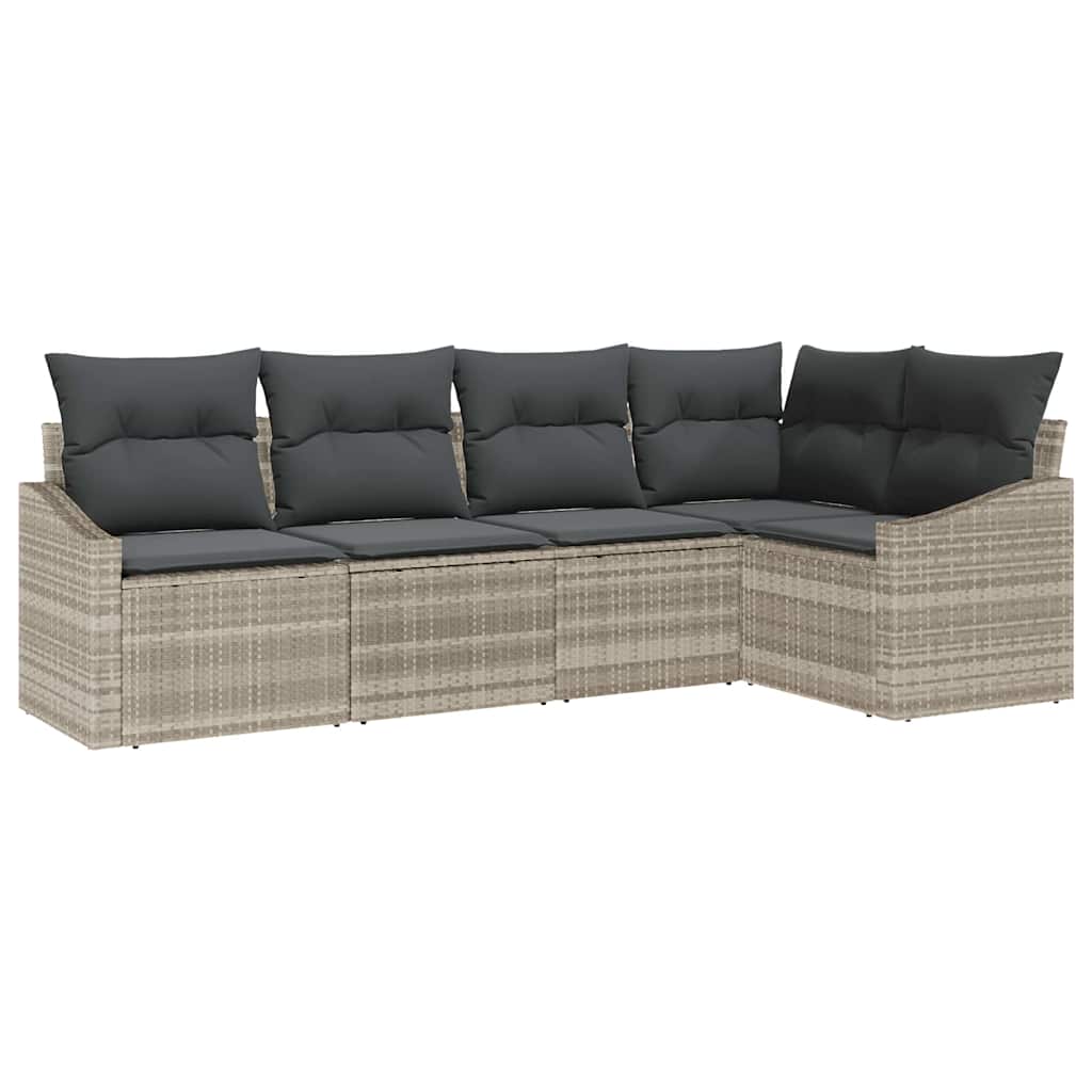 Havesofa Sæt med pude med opbevaring 5 pcs Lysegrå polyrattan