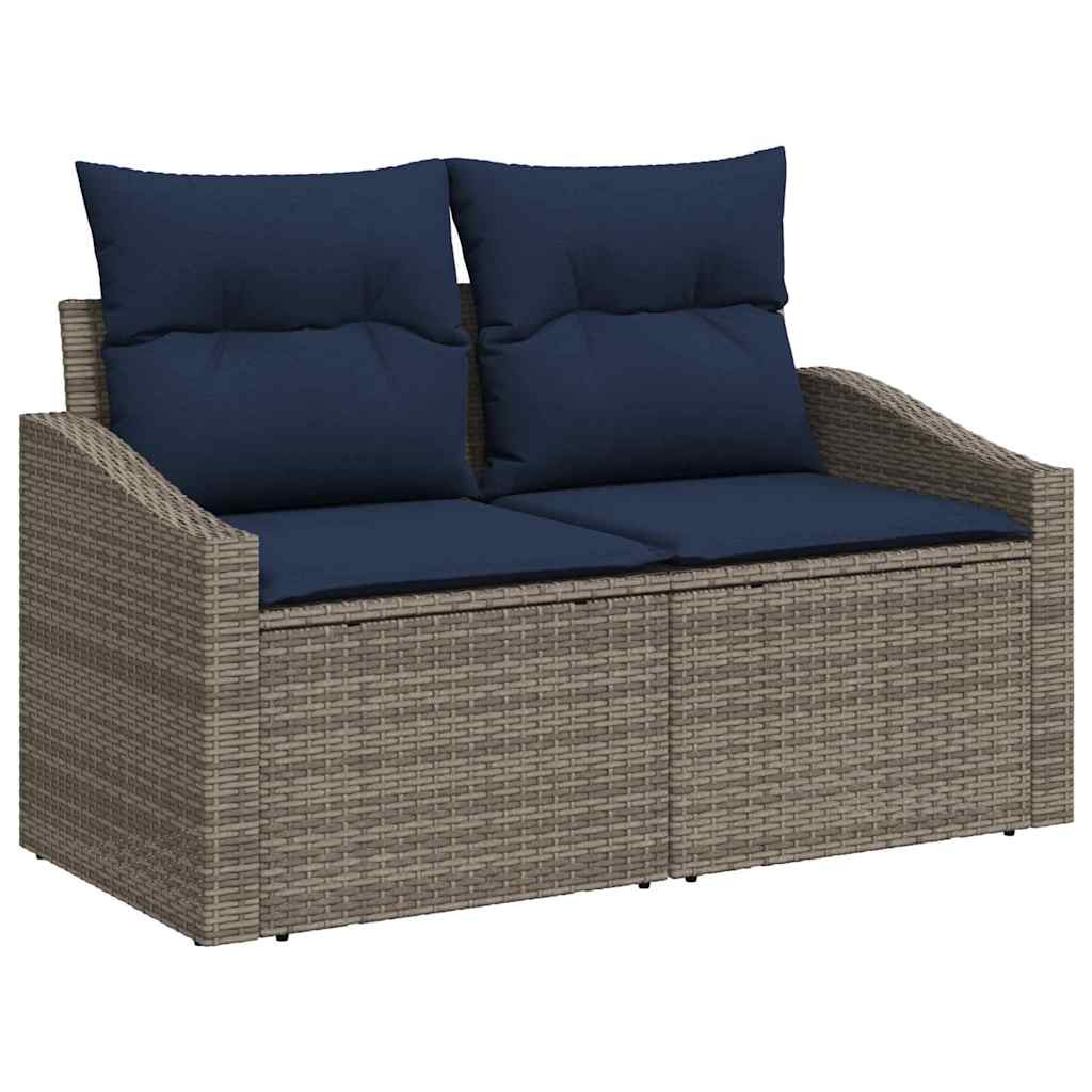 Havesofa Sæt med pude 5 pcs Grå og Marineblå polyrattan