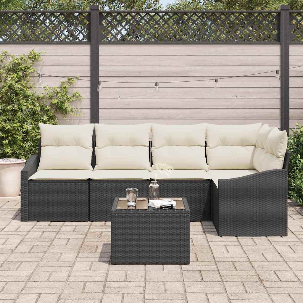 Havesofa Sæt med pude 6 pcs Brun og Creme polyrattan