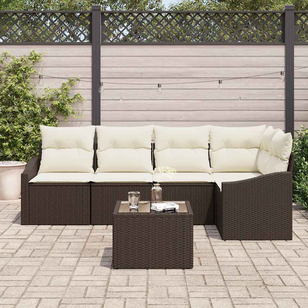 Havesofa Sæt med pude 6 pcs Brun og Creme polyrattan