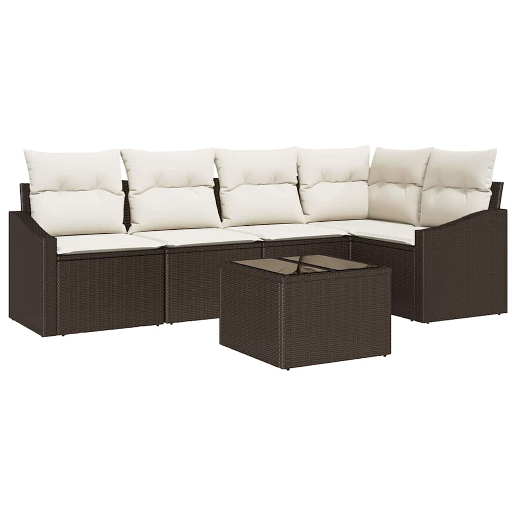 Havesofa Sæt med pude 6 pcs Brun og Creme polyrattan