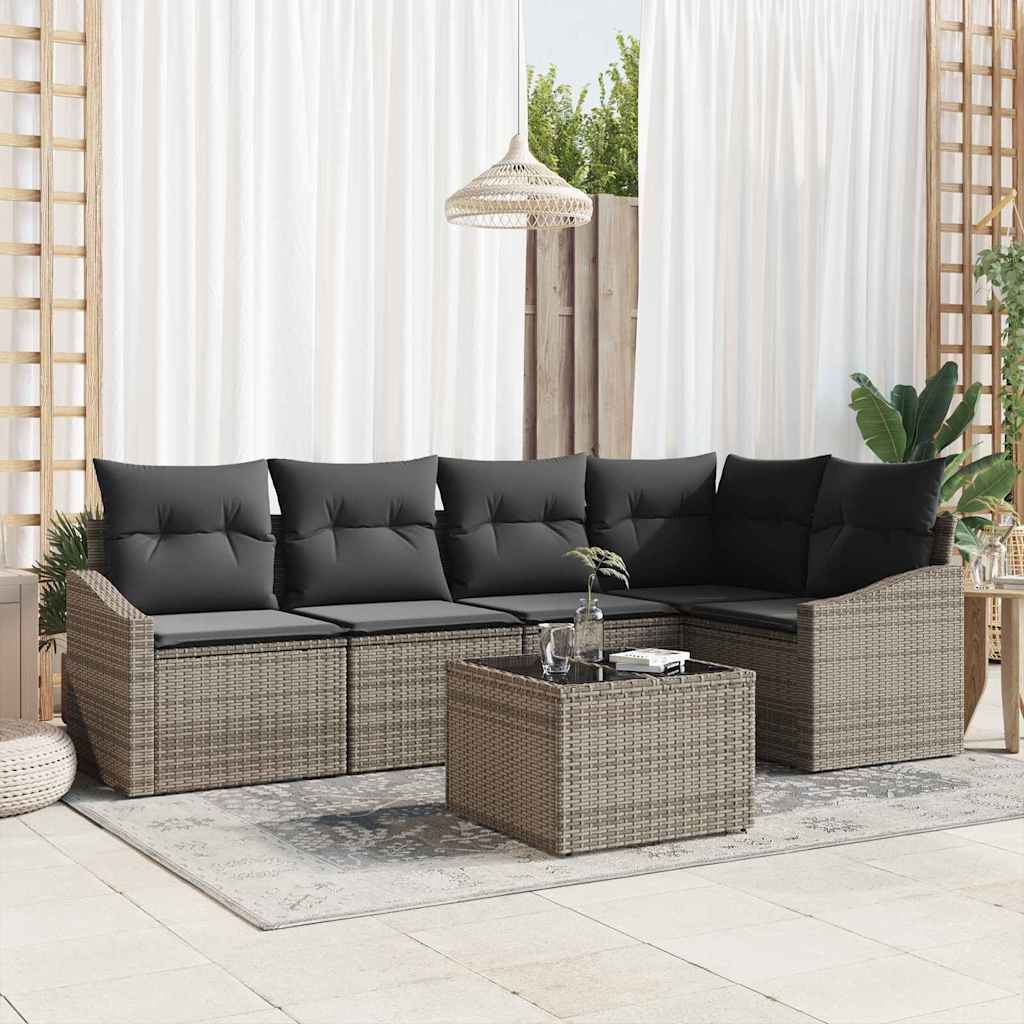 Havesofa Sæt med pude med opbevaring 6 pcs Lysegrå polyrattan