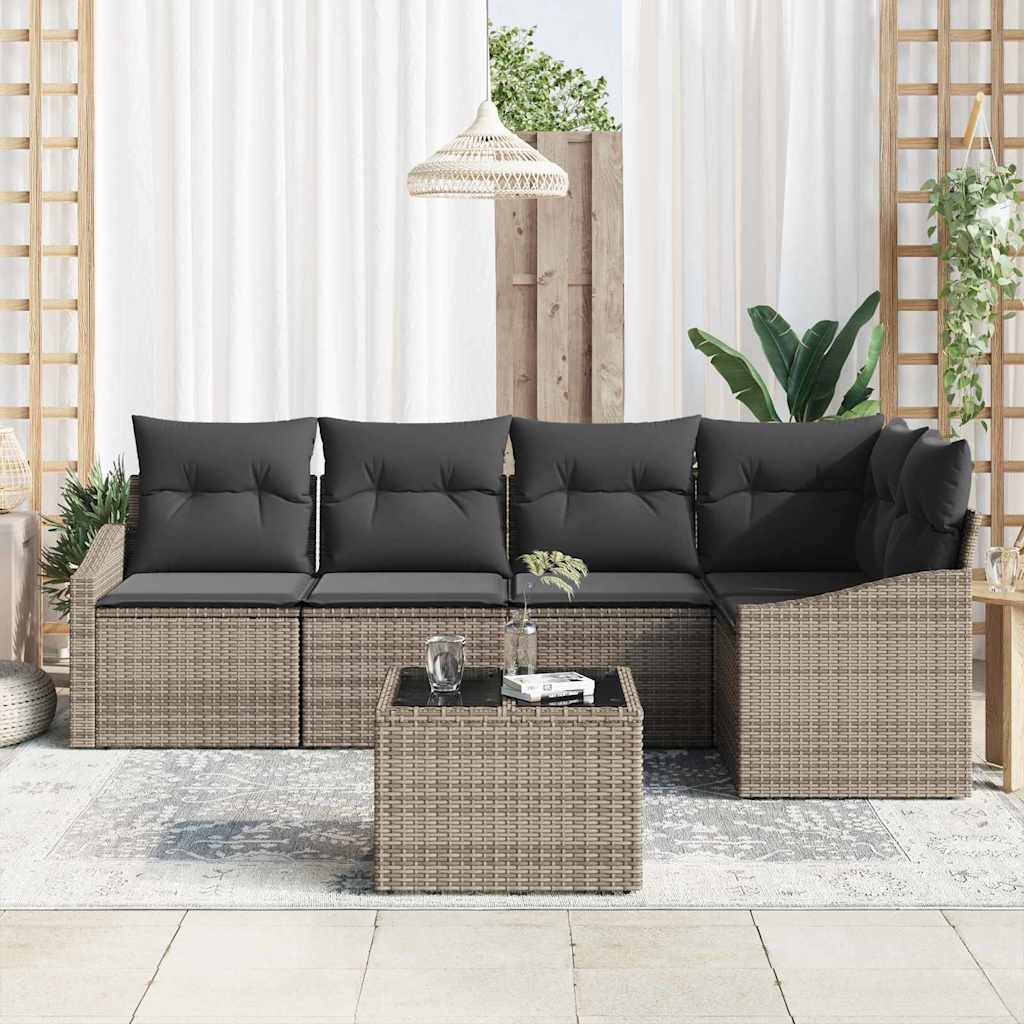 Havesofa Sæt med pude med opbevaring 6 pcs Lysegrå polyrattan
