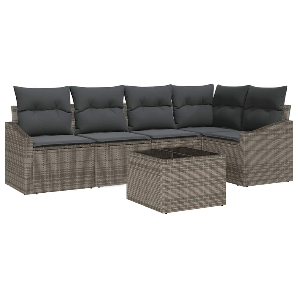 Havesofa Sæt med pude med opbevaring 6 pcs Lysegrå polyrattan