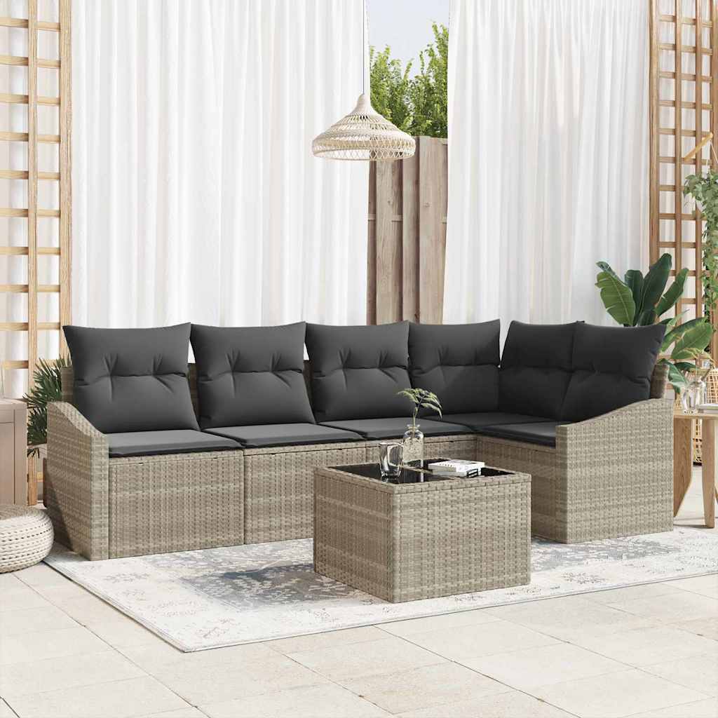 Havesofa Sæt med pude med opbevaring 6 pcs Lysegrå polyrattan