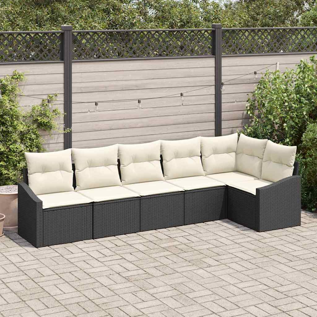 Havesofa Sæt med pude 6 pcs Sort og Hvid polyrattan