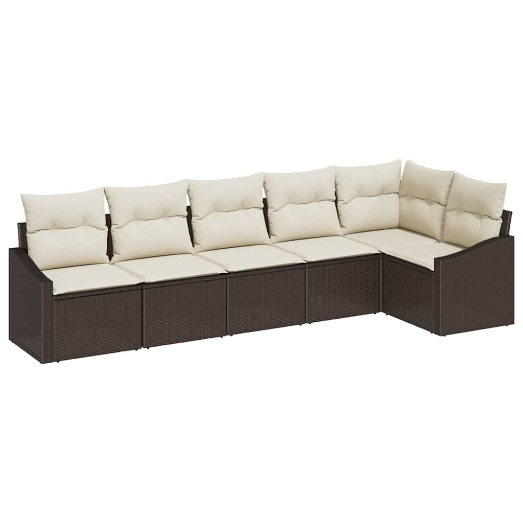 Havesofa Sæt med pude 6 pcs Brun og hvid polyrattan