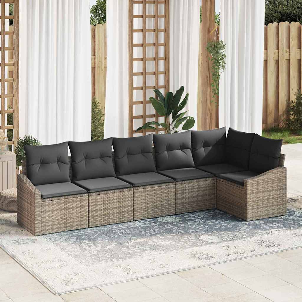 Havesofa Sæt med pude med opbevaring 6 pcs Grå polyrattan