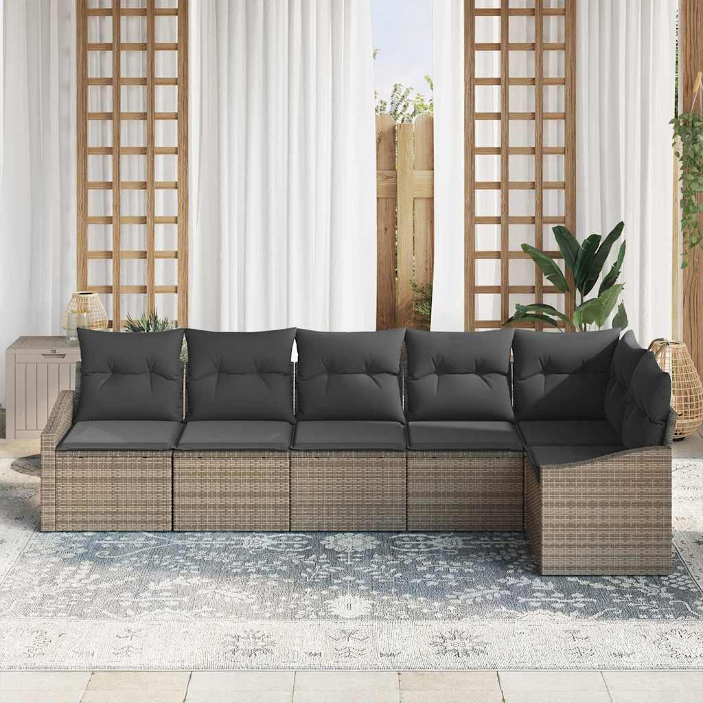 Havesofa Sæt med pude med opbevaring 6 pcs Grå polyrattan