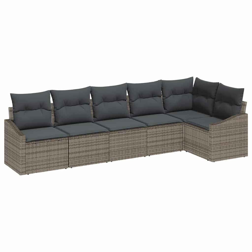 Havesofa Sæt med pude med opbevaring 6 pcs Grå polyrattan