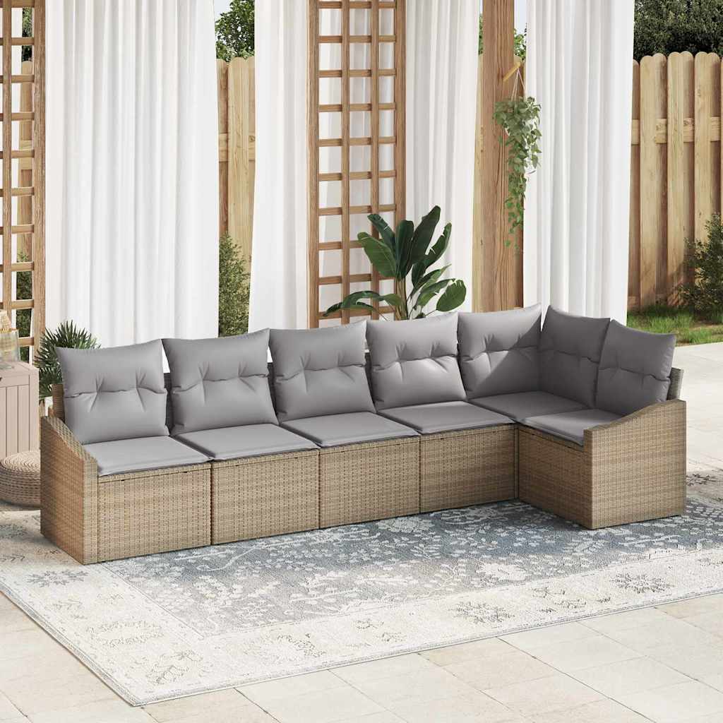 Havesofa Sæt med pude 6 pcs Beige og lys grå polyrattan