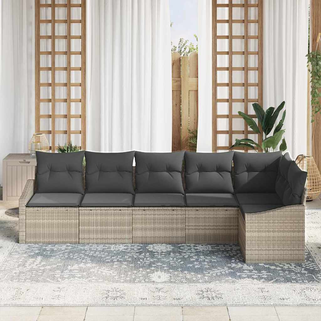 Havesofa Sæt med pude med opbevaring 6 pcs Lysegrå polyrattan