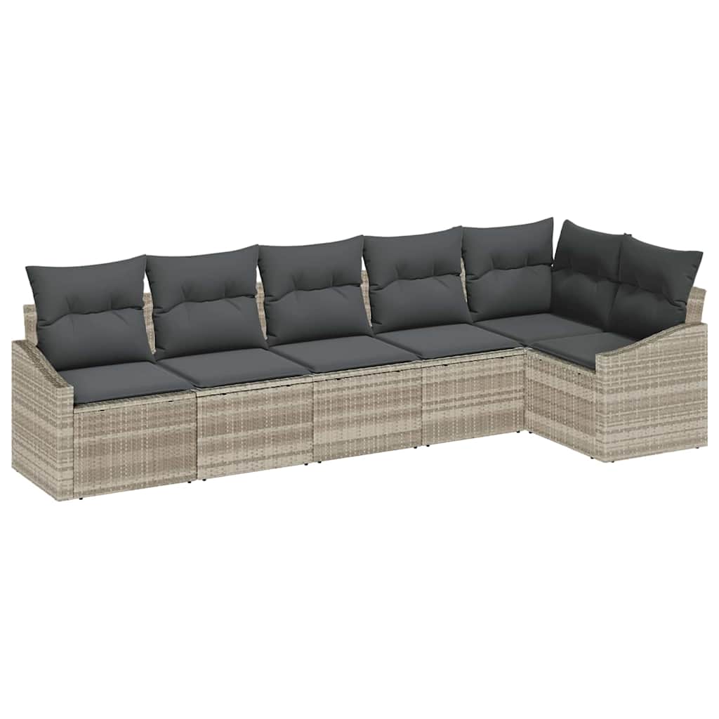 Havesofa Sæt med pude med opbevaring 6 pcs Lysegrå polyrattan
