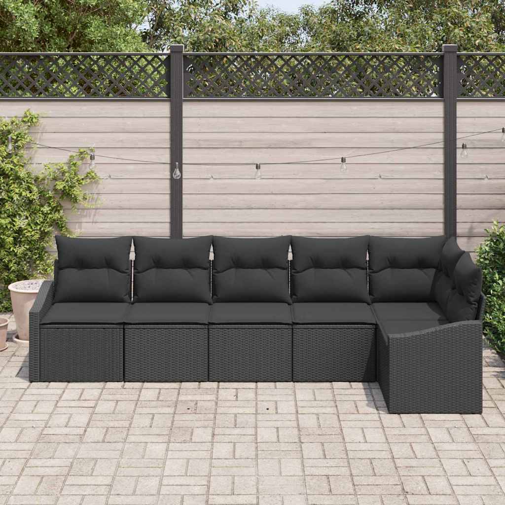 Havesofa Sæt med pude med opbevaring 6 pcs Sort polyrattan
