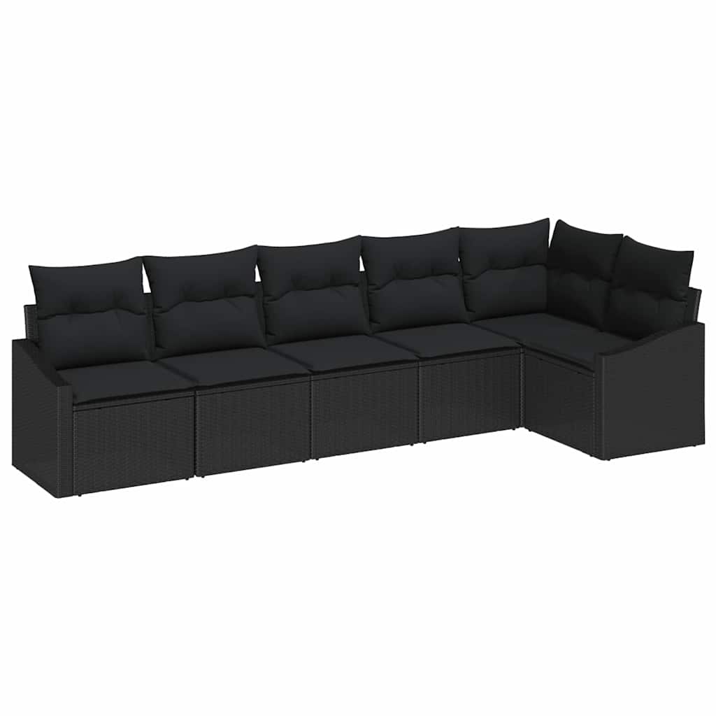 Havesofa Sæt med pude med opbevaring 6 pcs Sort polyrattan