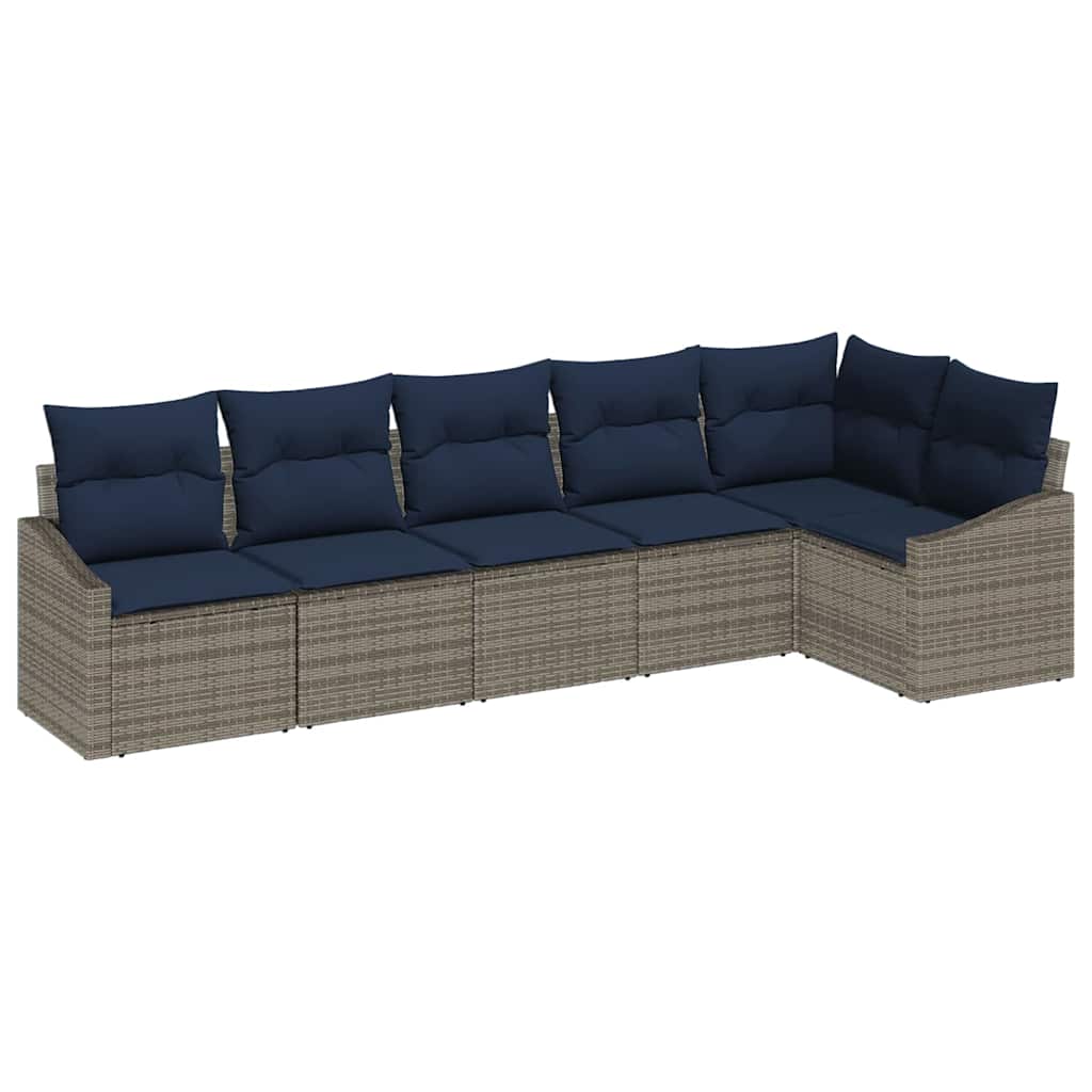 Havesofa Sæt med pude 6 pcs Grå og Marineblå polyrattan