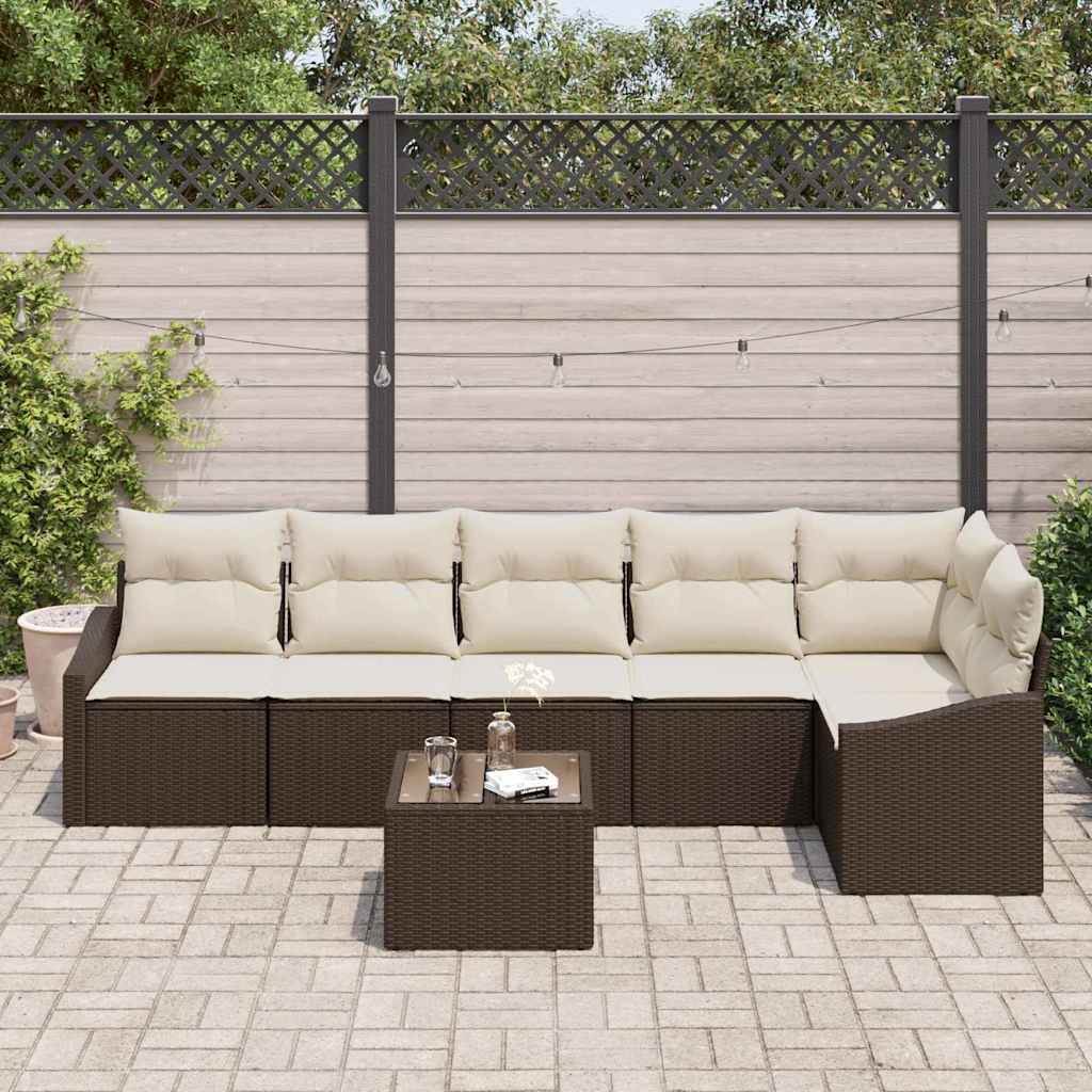 Havesofa Sæt med pude 7 pcs Brun og Creme polyrattan