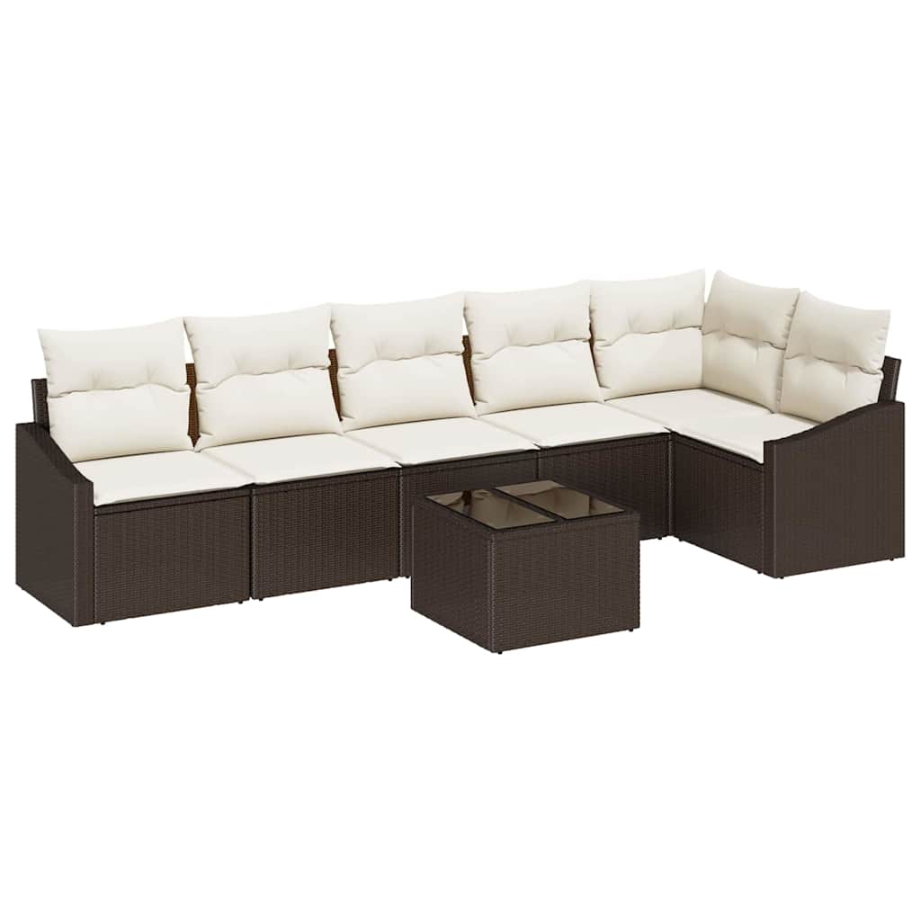 Havesofa Sæt med pude 7 pcs Brun og Creme polyrattan