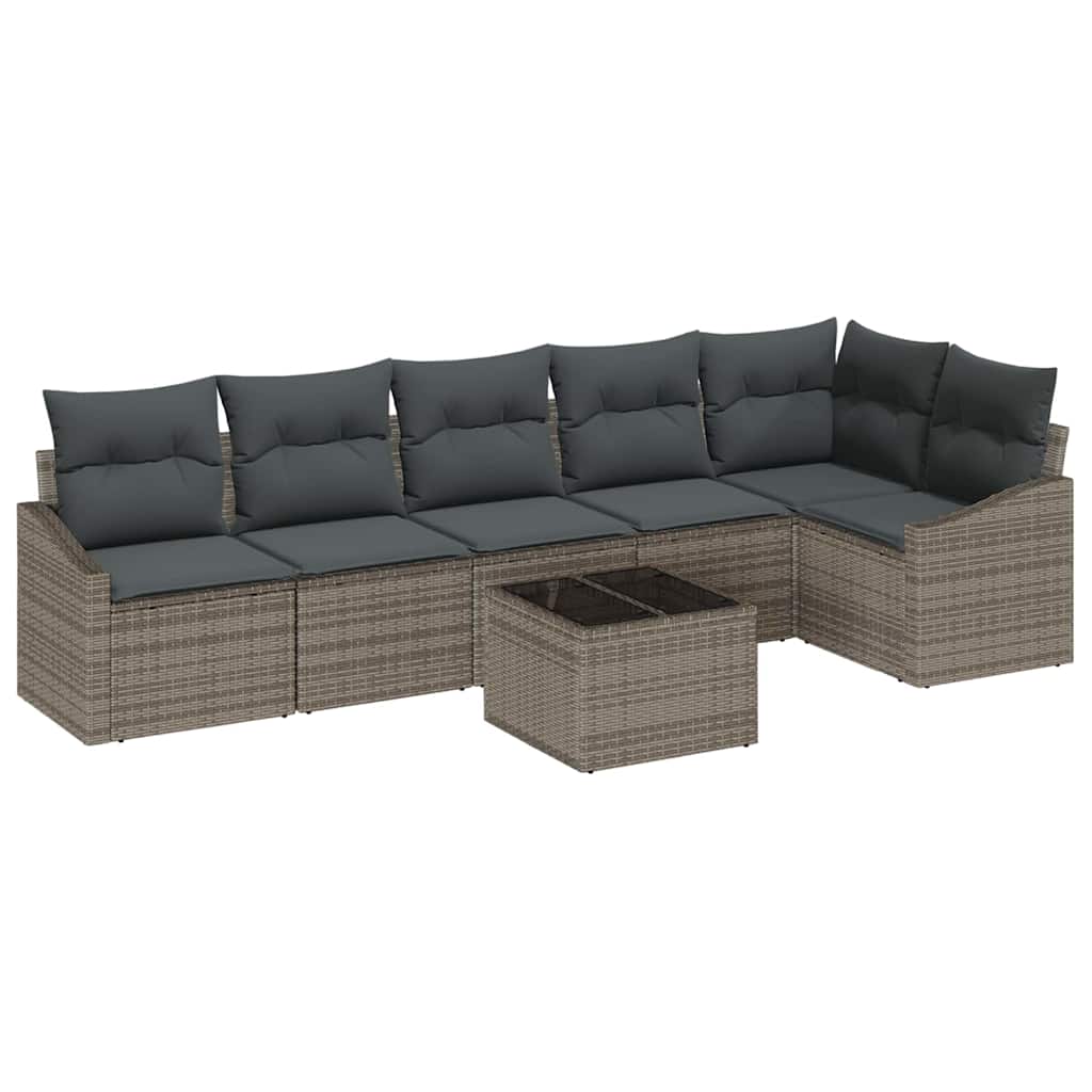 Havesofa Sæt med pude med opbevaring 7 pcs Lysegrå polyrattan