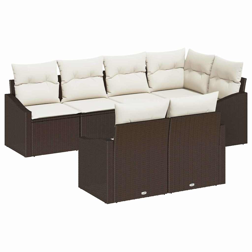 Havesofa Sæt med pude 7 pcs Brun og hvid polyrattan