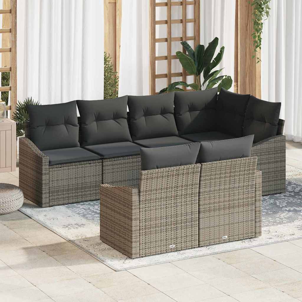 Havesofa Sæt med pude med opbevaring 7 pcs Grå polyrattan