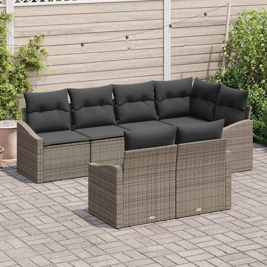 Havesofa Sæt med pude med opbevaring 7 pcs Grå polyrattan