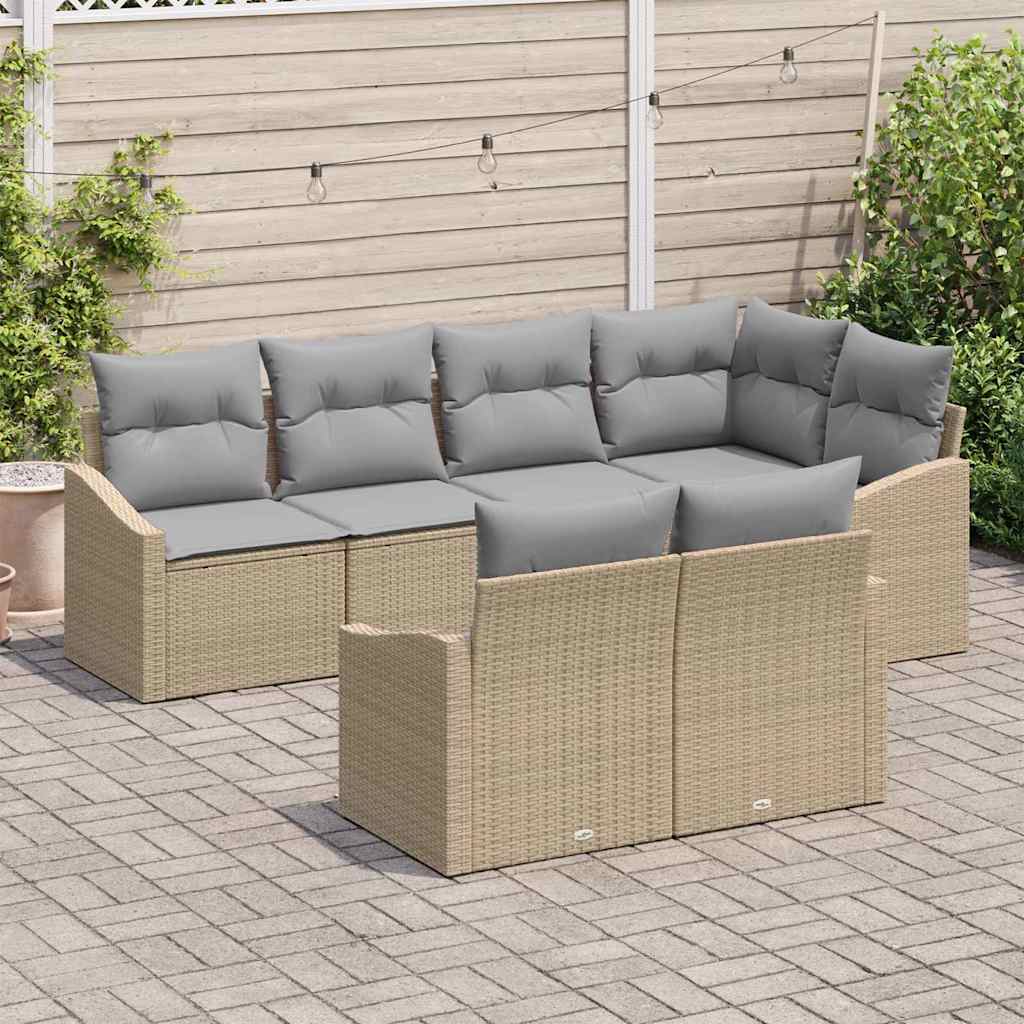 Havesofa Sæt med pude 7 pcs Beige og lys grå polyrattan