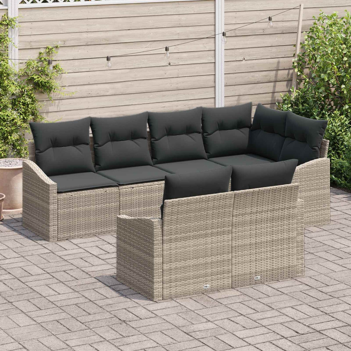 Havesofa Sæt med pude med opbevaring 7 pcs Lysegrå polyrattan