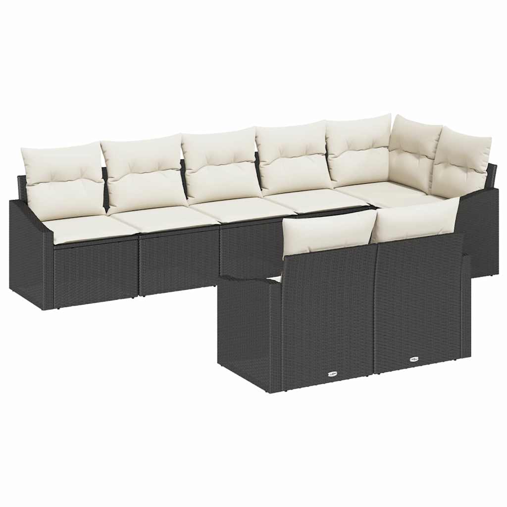 Havesofa Sæt med pude 8 pcs Sort og Hvid polyrattan