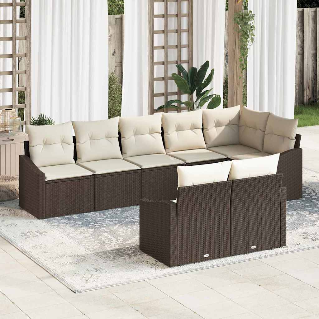 Havesofa Sæt med pude 8 pcs Brun og hvid polyrattan