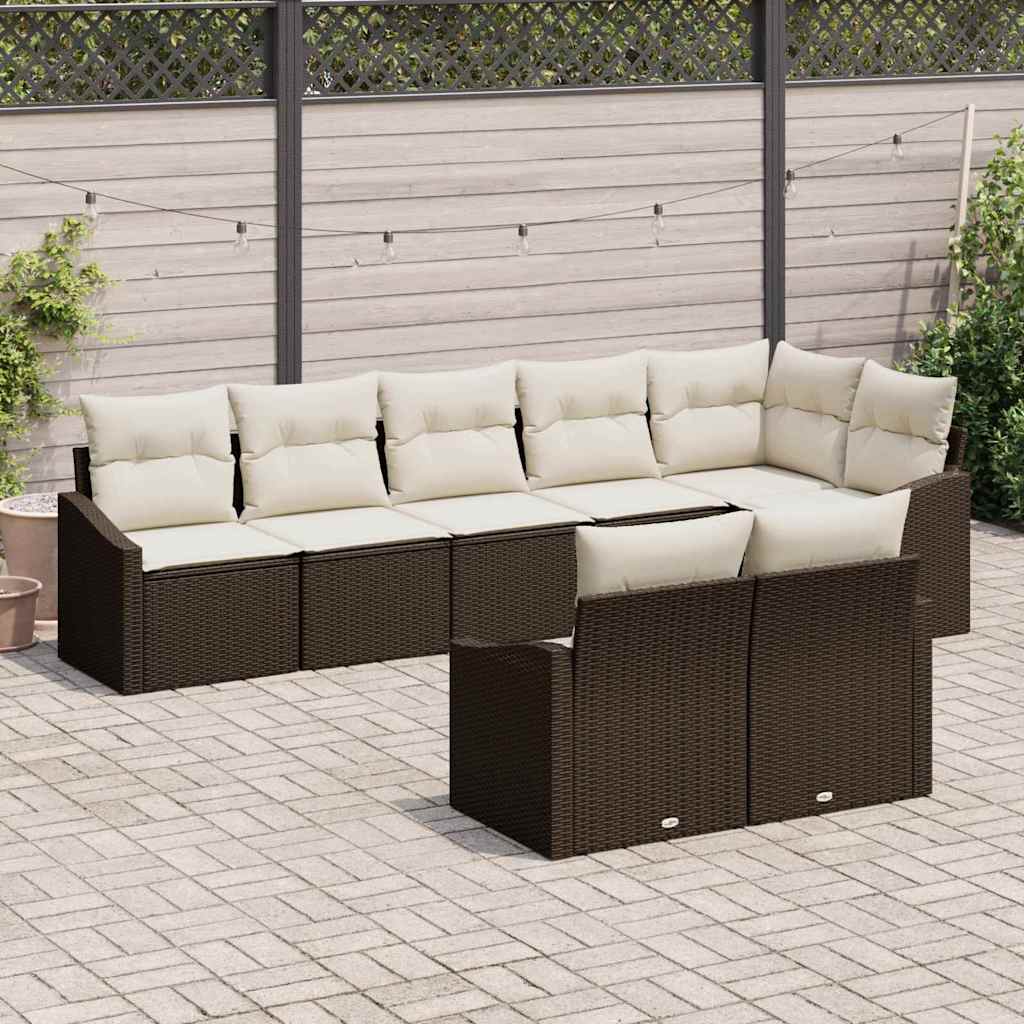 Havesofa Sæt med pude 8 pcs Brun og hvid polyrattan