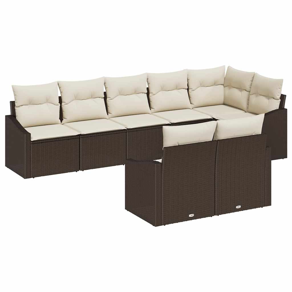 Havesofa Sæt med pude 8 pcs Brun og hvid polyrattan