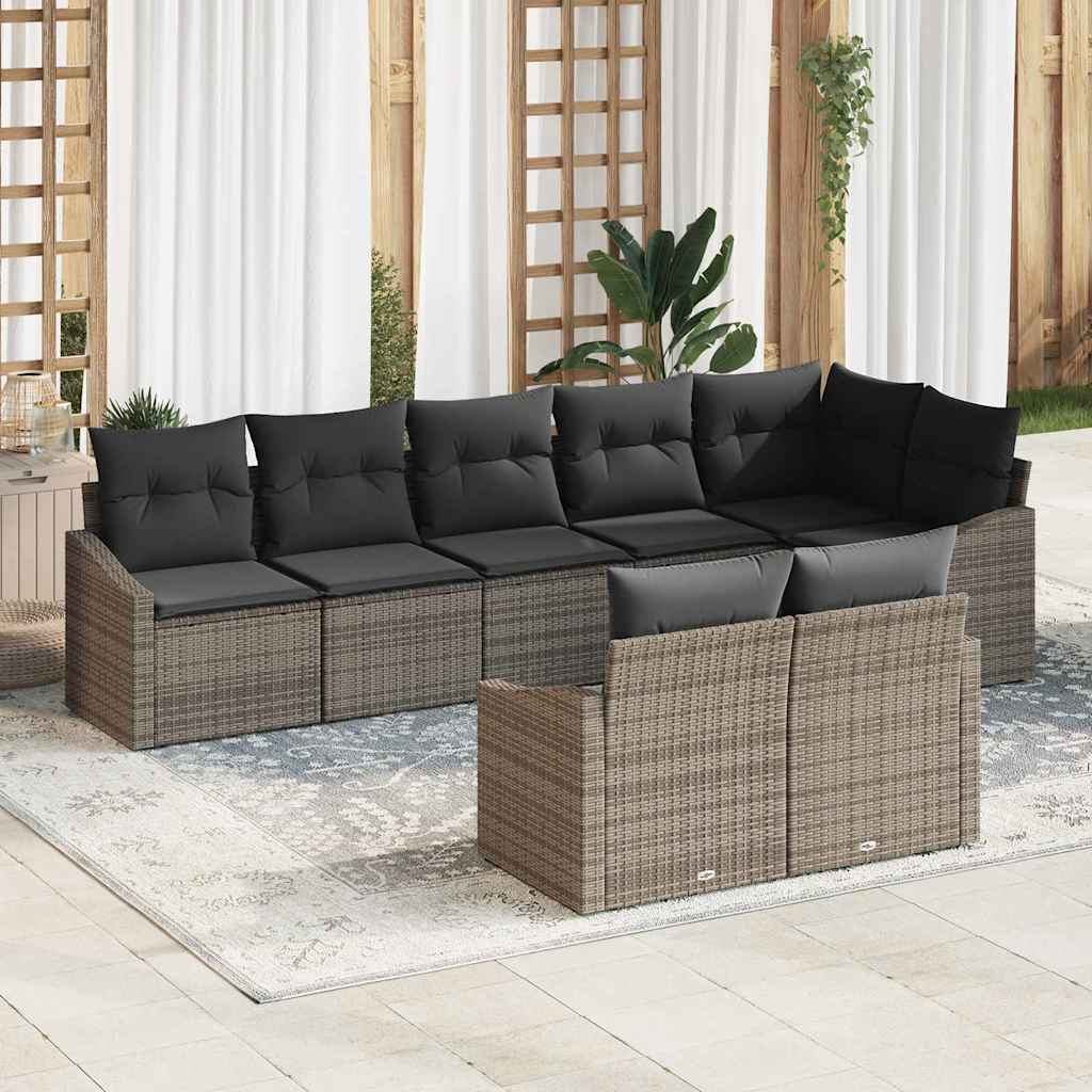 Havesofa Sæt med pude med opbevaring 8 pcs Grå polyrattan