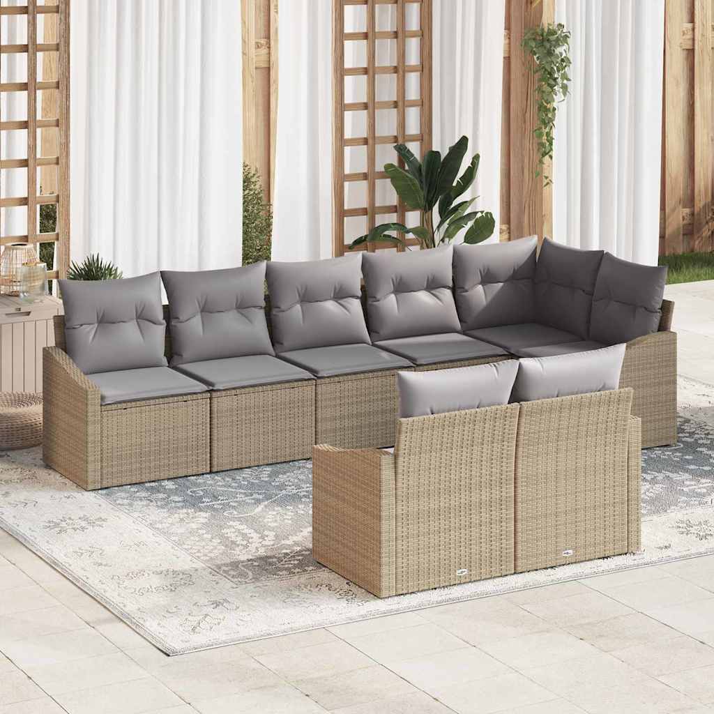 Havesofa Sæt med pude 8 pcs Beige og lys grå polyrattan