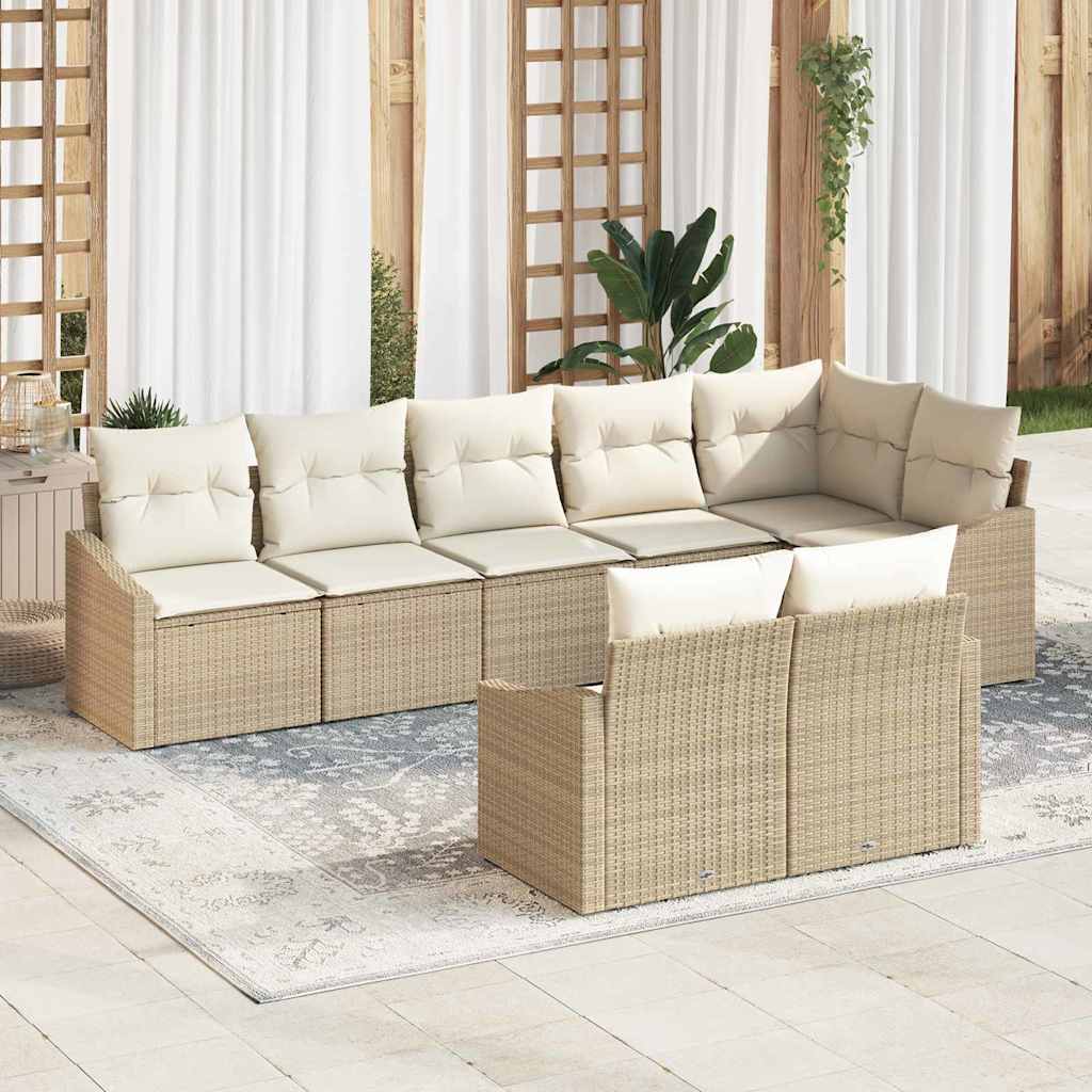 Havesofa Sæt med pude 8 pcs Beige og hvid polyrattan