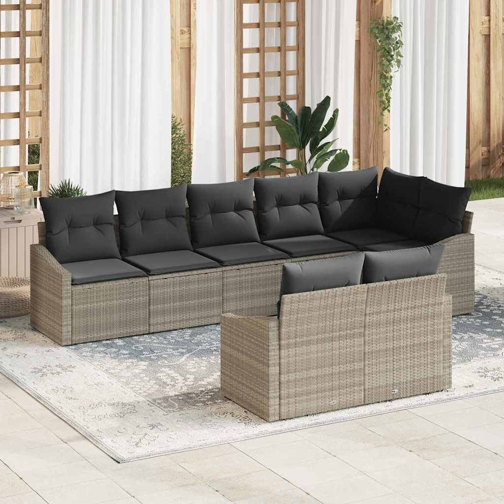 Havesofa Sæt med pude med opbevaring 8 pcs Lysegrå polyrattan